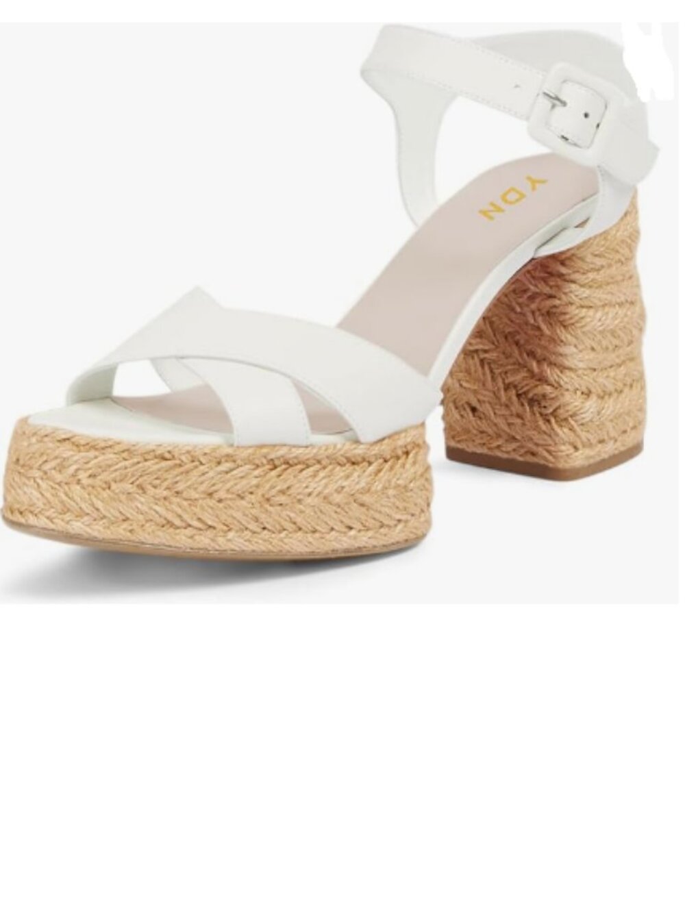 YDN White Platform Sandals Open Toe Block Chunky High Heels Ankle Strap Shoes